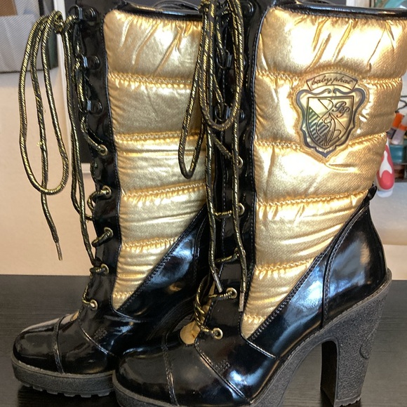 Baby Phat Black and Gold Boots with Heel, LaceUp, Size 6. Excellent Condition. - Picture 14 of 16